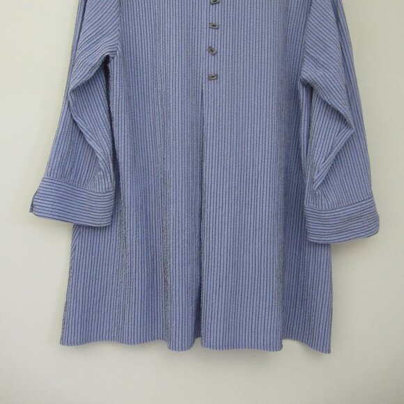 Habitat Womens M Periwinkle Blue Stripe 3/4 Sleeve Tunic Shirt Relaxed Rayon - Picture 13 of 13